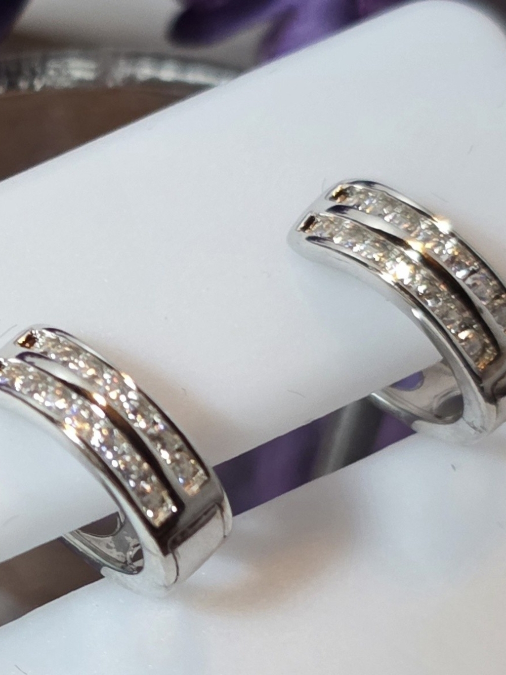 Crystalline Double-Row Silver Hoop Earrings